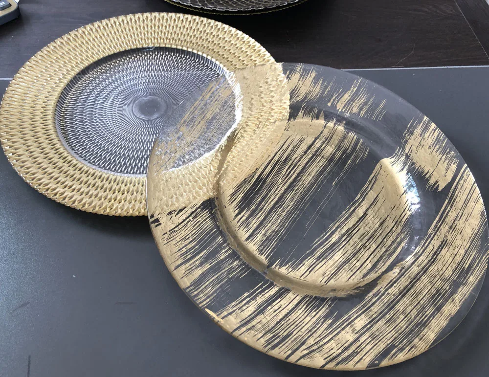 ZT-P044 New design glass plate chargers  with gold wholesale charger plates wedding