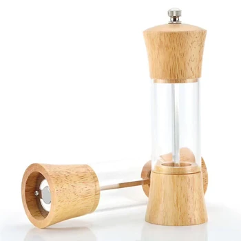 
2019 new design wooden glass manual salt shaker and pepper mill 