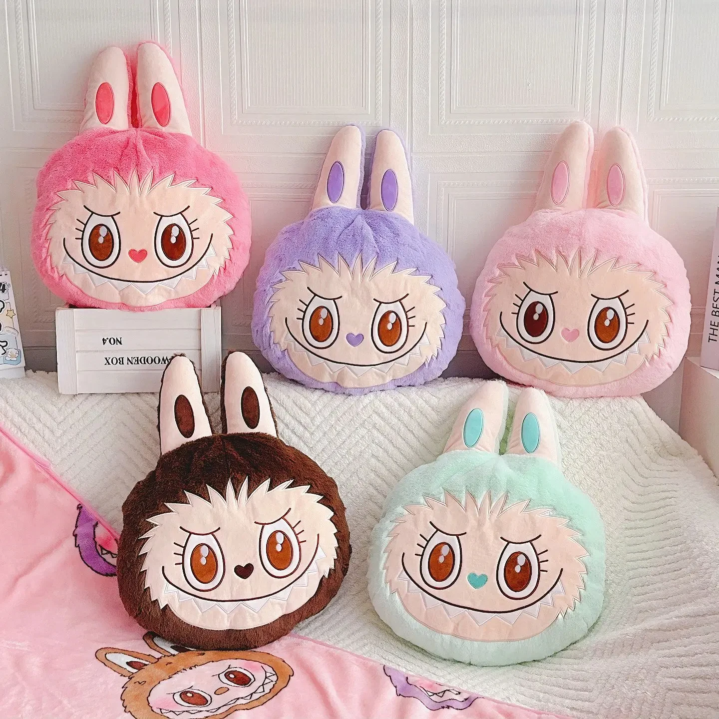 BoTu Cute Labubu Doll Pillow Flannel Blanket Dual Purpose 2-In-1 Air Conditioning Blanket office Car Sleep Pillow Christmas Gift