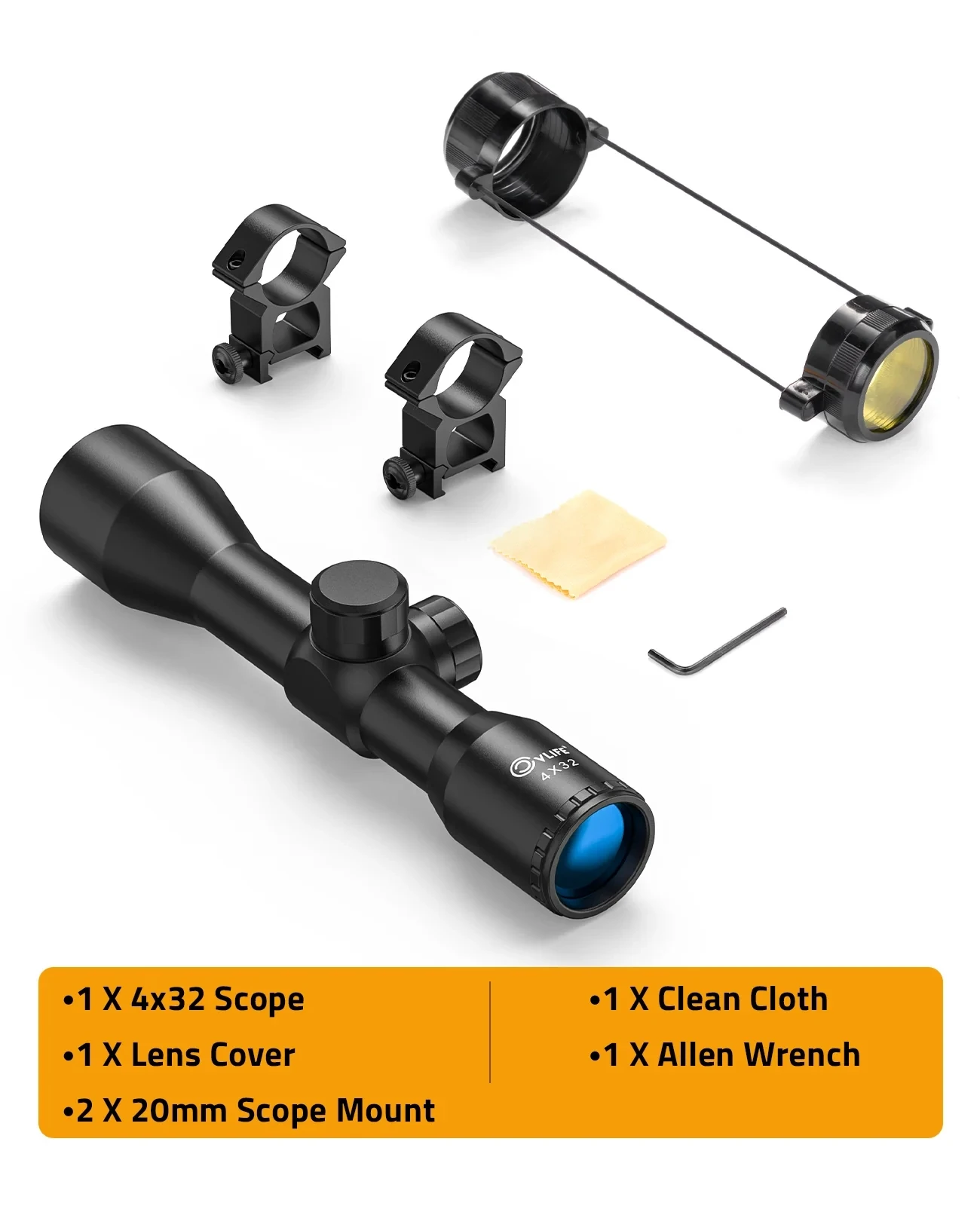 CVLIFE FoxSpook 4x32 Compact Scope Crosshair Optics Hunting Scope 20mm scope mount