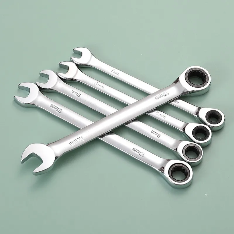 CRV steel quick 72 tooth ratchet wrench dual-purpose open end ring wrench set ratchet automatic wrench 7pcs set in plastic box