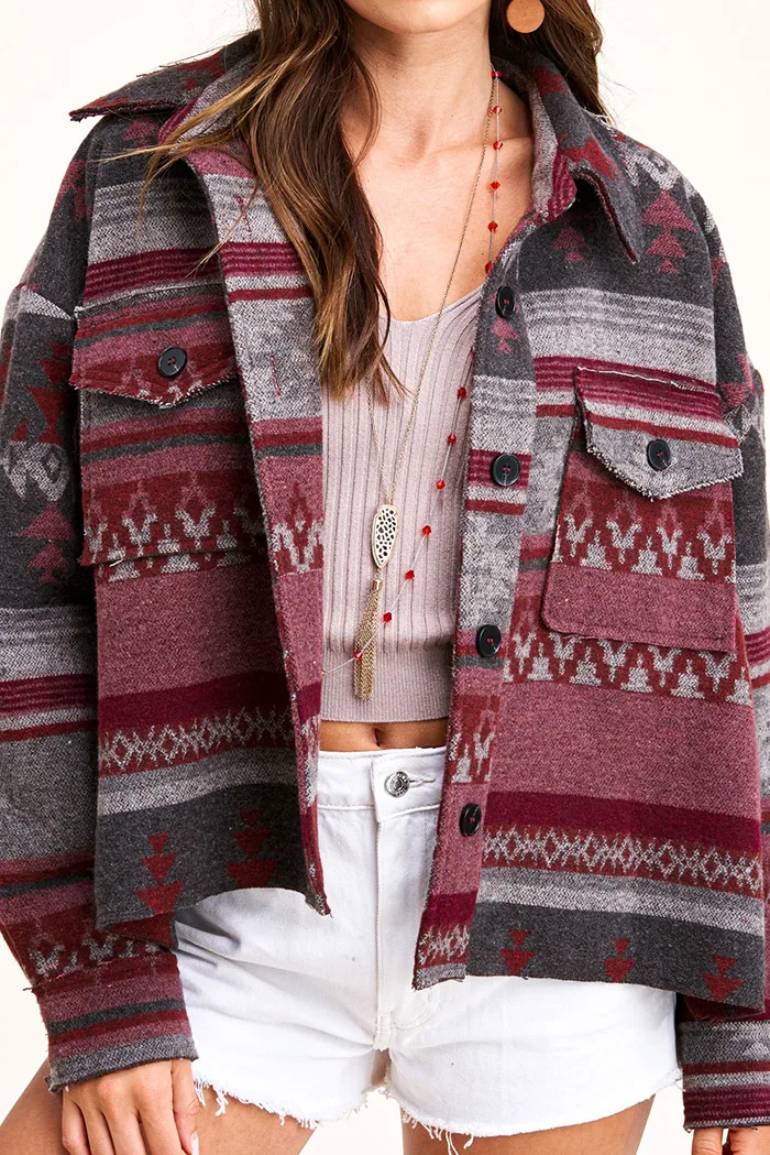 Vintage Geometric Printing Patterns Demin Jacket Woman Color Block Pockets Jeans Jacket Coat for Women 2021