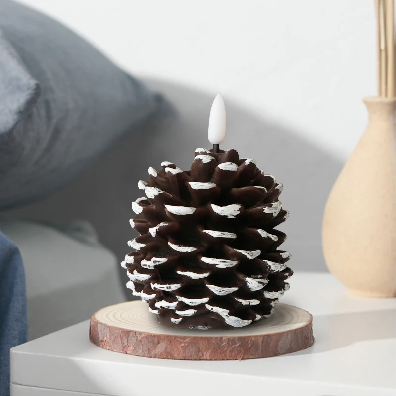 KSWING Brown Pine Wax LED Candle Light Flameless  Real Wax  decoration Candle Light for Bedroom