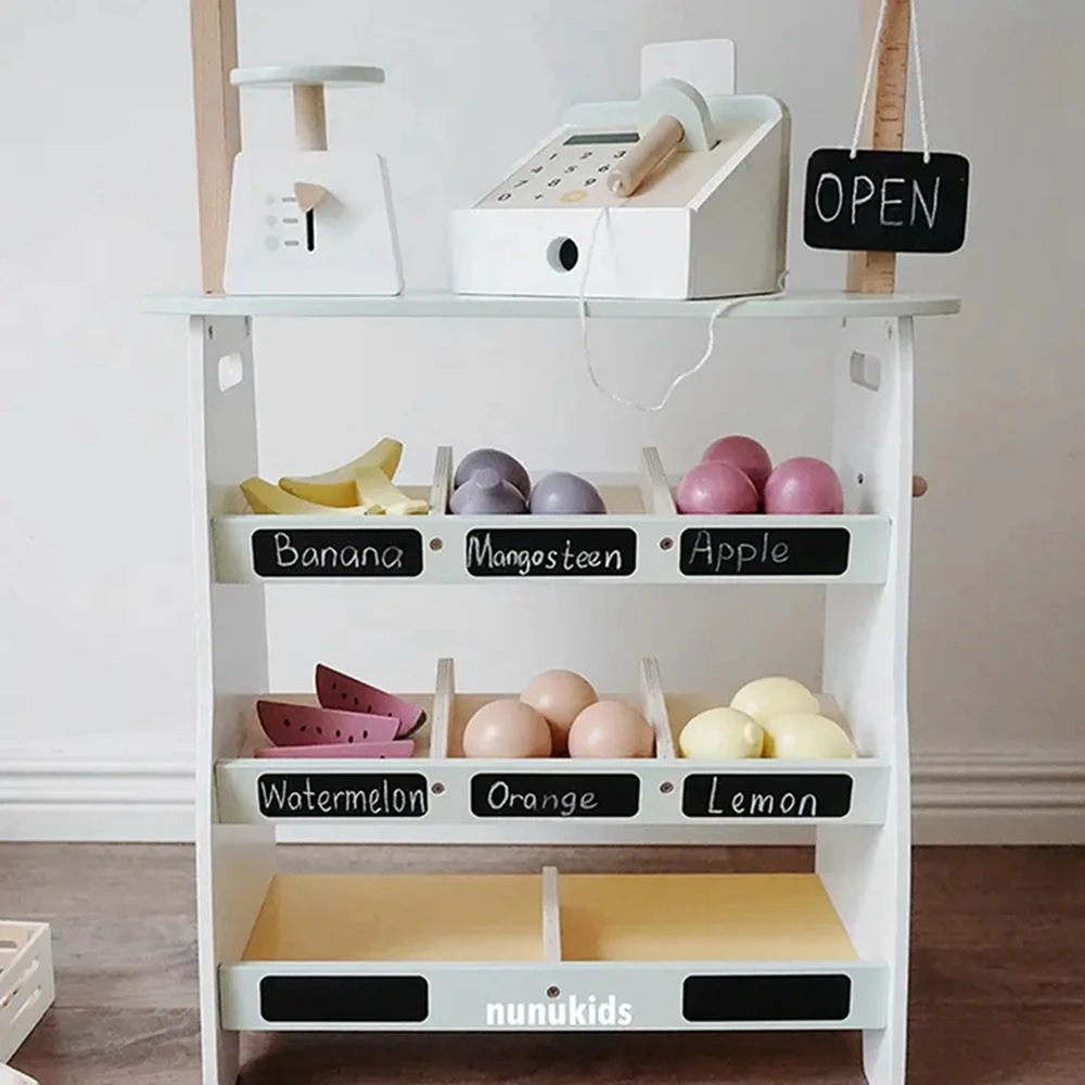 Children Simulation Grocery Store Kids Role Play Toy Mini Supermarket Wooden Stand Toy Pretend Shop Wooden Educational Toy