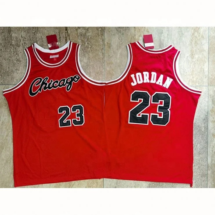 M & N Chicago Bull 23 #1984 винтажная курсивная Красная форма с вышивкой для баскетбольной команды, баскетбольные майки