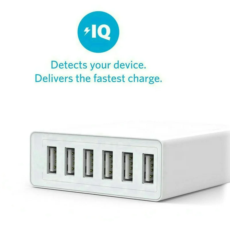 DC 5V 10A 50W 6 USB Port Wall Charger Certification 6 Ports Travel Charger With 1.6m Extension AC Power Cable For Cell Phone