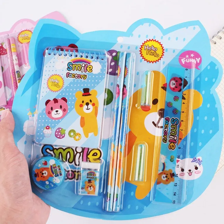 Printable Logo Gift Box Office School Supplies Cartoon Ruler Pencil Sharpener Pencil 8 Piece Stationery Set