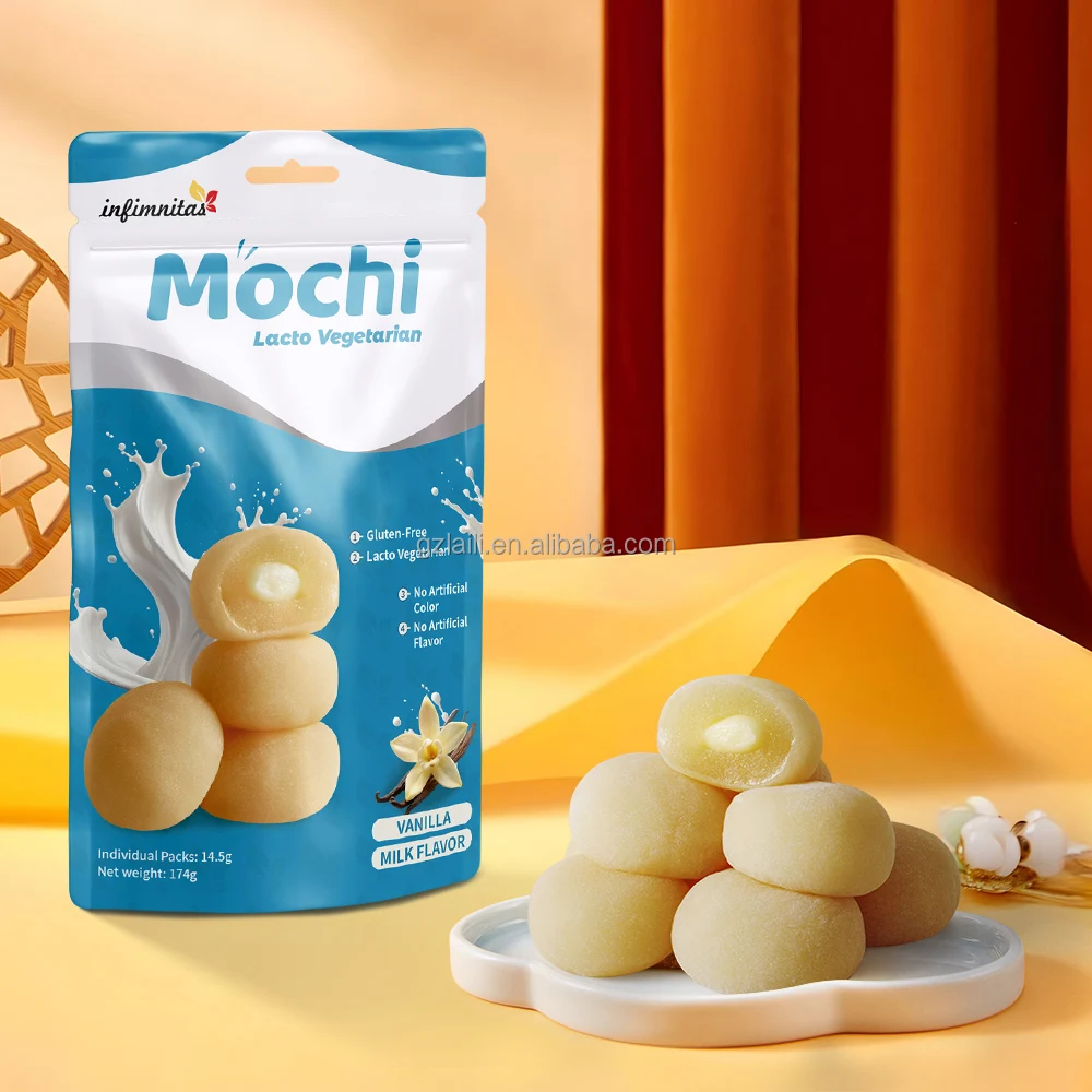 Factory Sandwich with Sweet Grain Snacks Desserts Japanese Mochi Vanilla milk flavor Rice Cakes Desserts