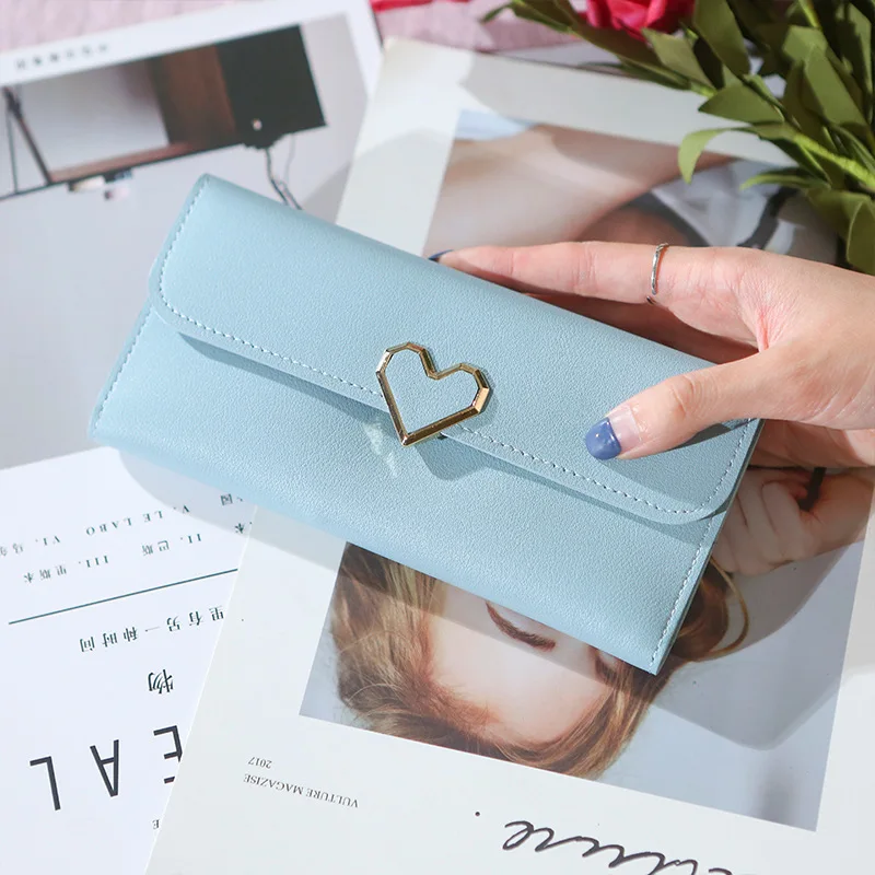 Wholesale Women New Fashion Korean Clutch Bag Lady PU Candy Color Heart 3 Fold Money Card Holder Purse