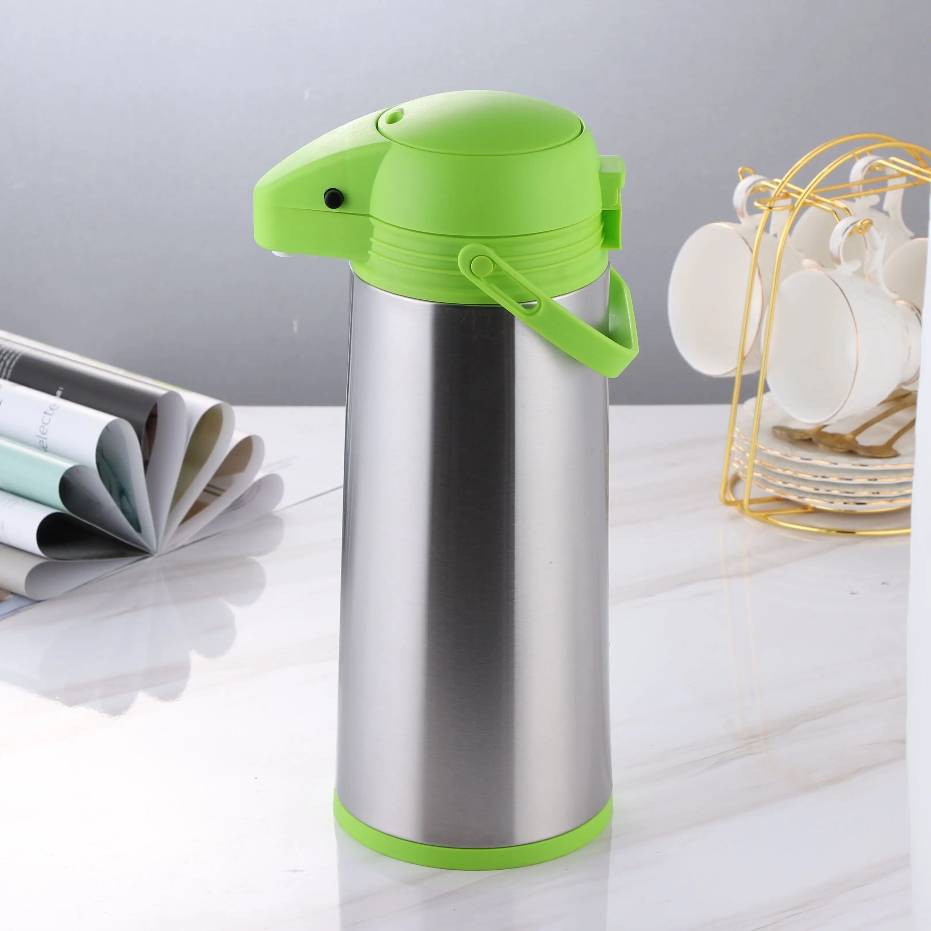 High Quality Travel Bottle Portable Coffee Vacuum Flask Air Pressure Pump Double Wall Stainless Steel Vacuum Jug Airpot