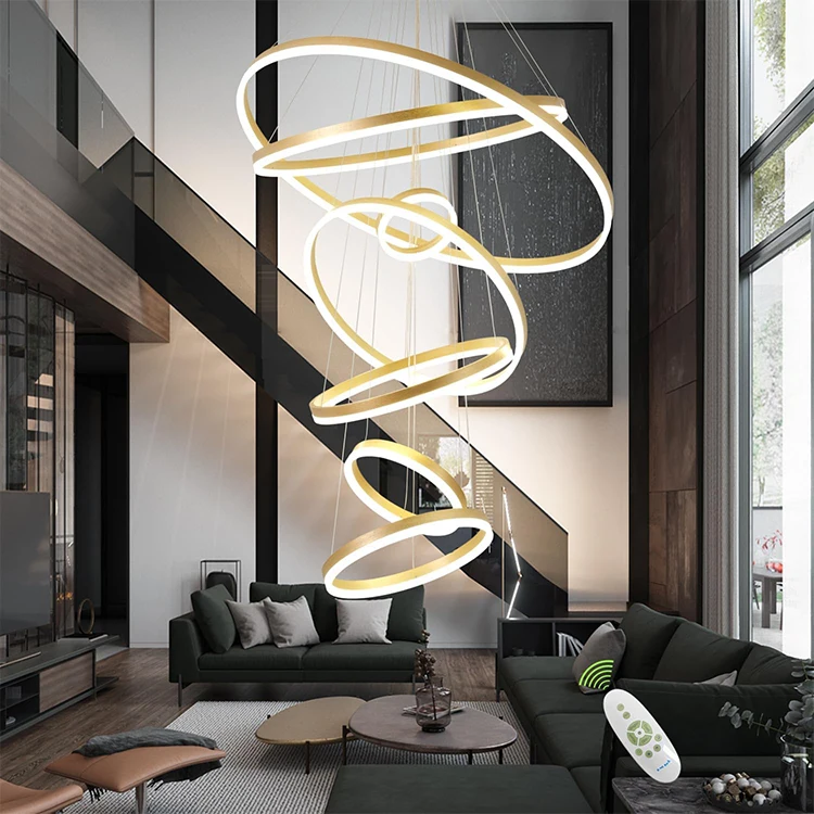 Custom Lighting Living Room Hotel Project Iron Aluminum Round Modern Ceiling Chandelier Led Circle Ring Pendant Light