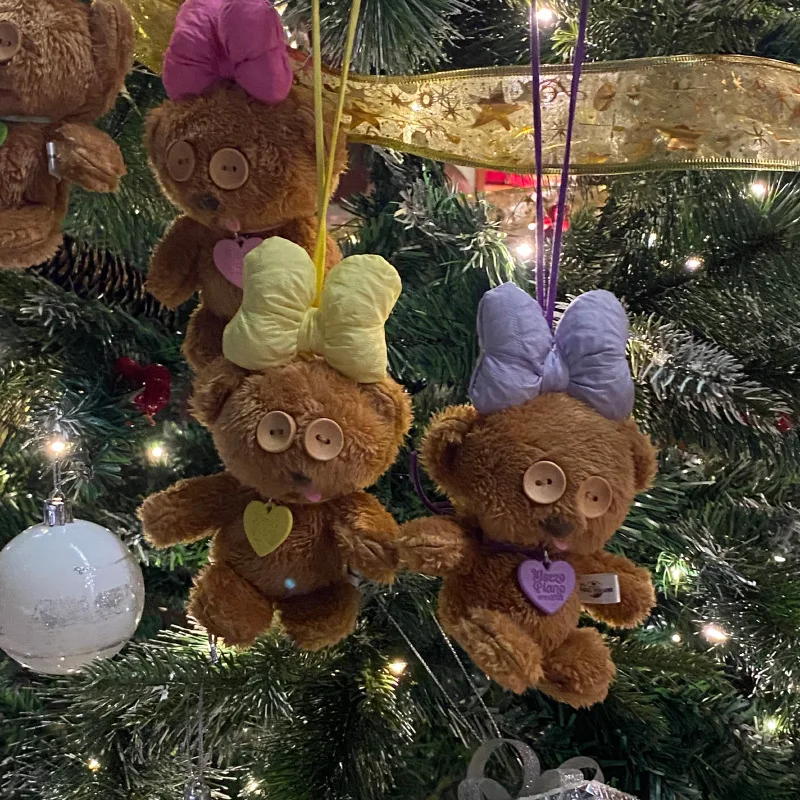 Winter vibe plush crooked mouth bear bag pendant bow button eyes Bear car pendant