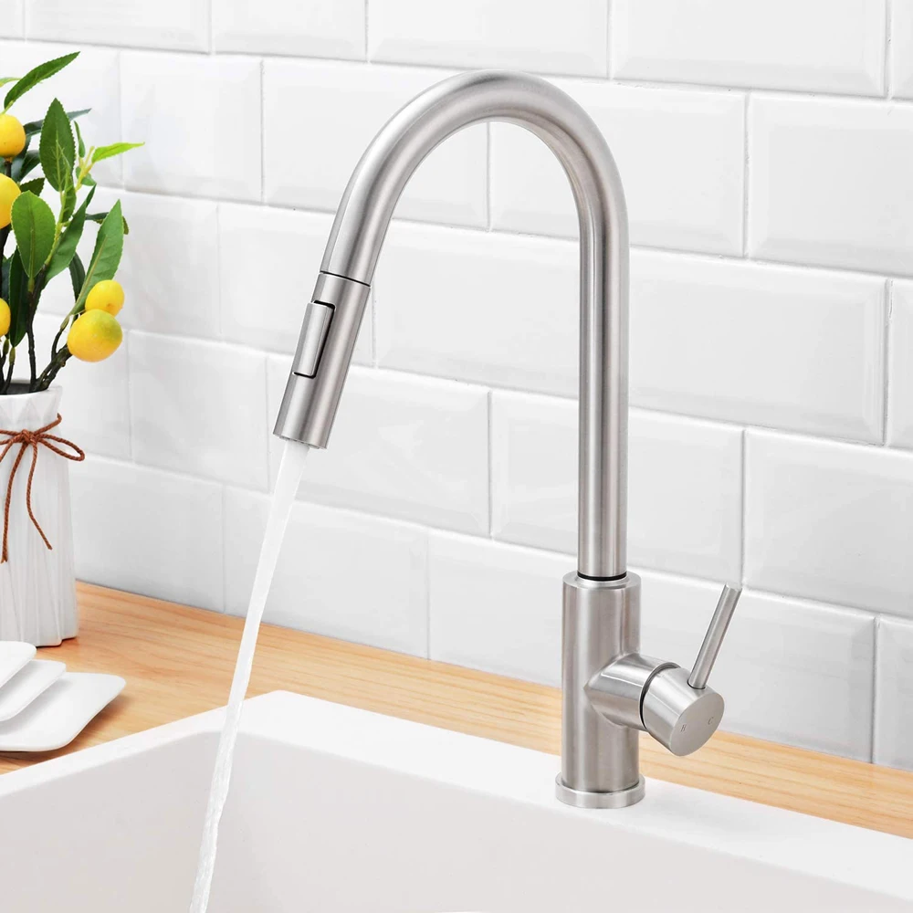 High Arc Pull Down Kitchen Faucet with Sprayer Faucets for Kitchen Sinks Pull Out Kitchen Faucet Single Handle Stainless Steel