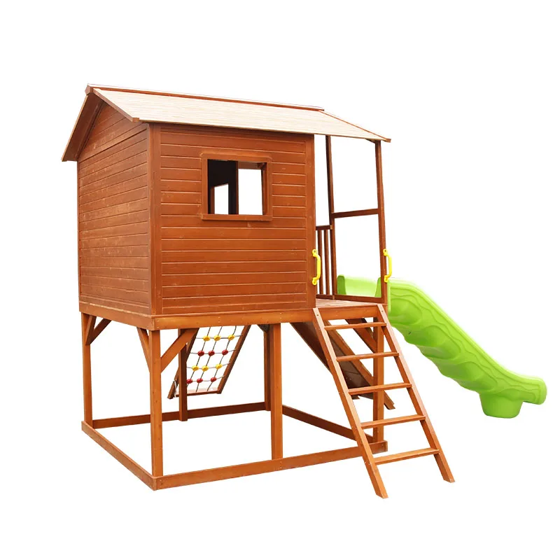 Large Used Wooden Kids Backyard Playground Outdoor Playhouses with Slide And Sandbox for sale