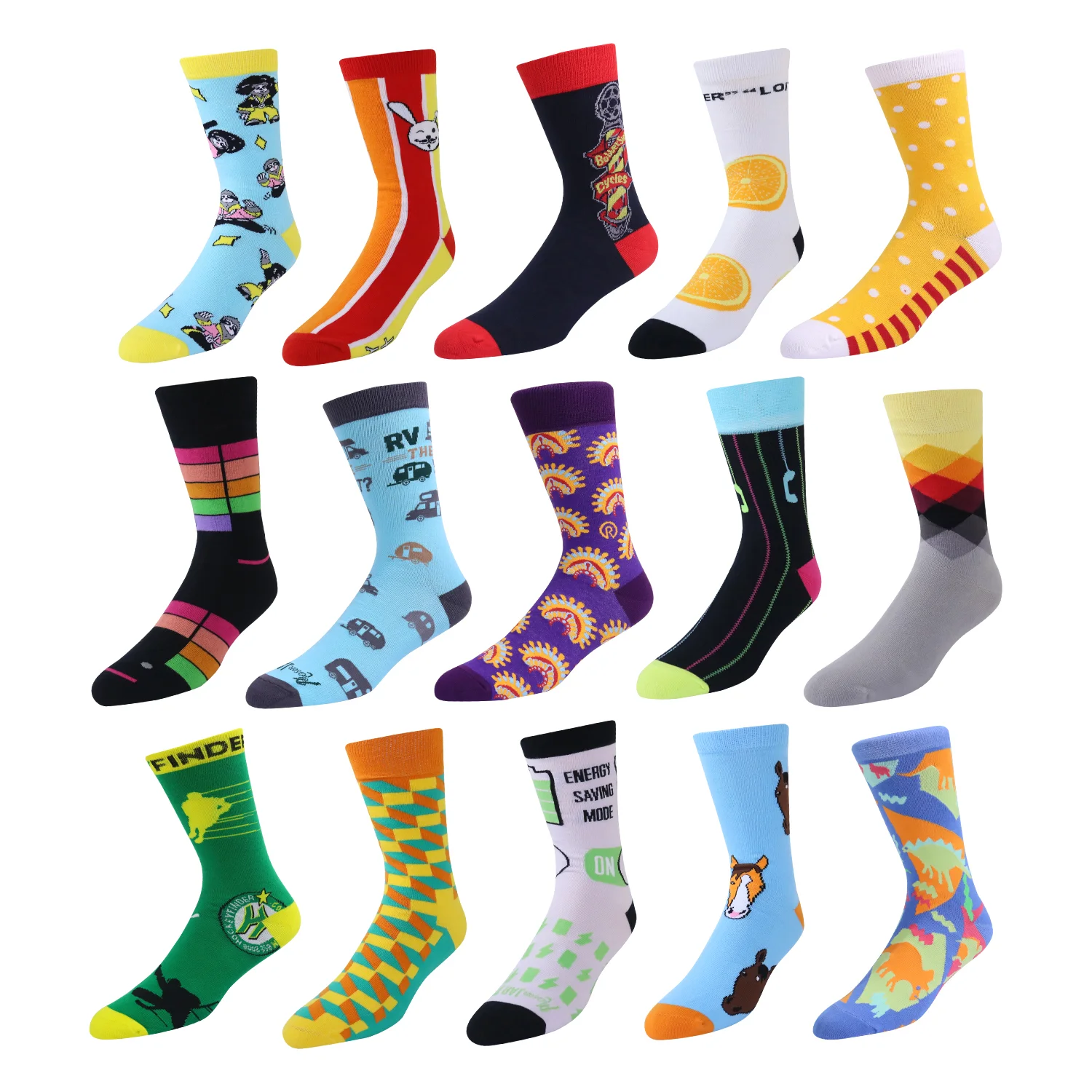 Wholesale high quality china factory oem low MOQ cheapest unisex custom logo design picture 3D printing crew happy funny socks