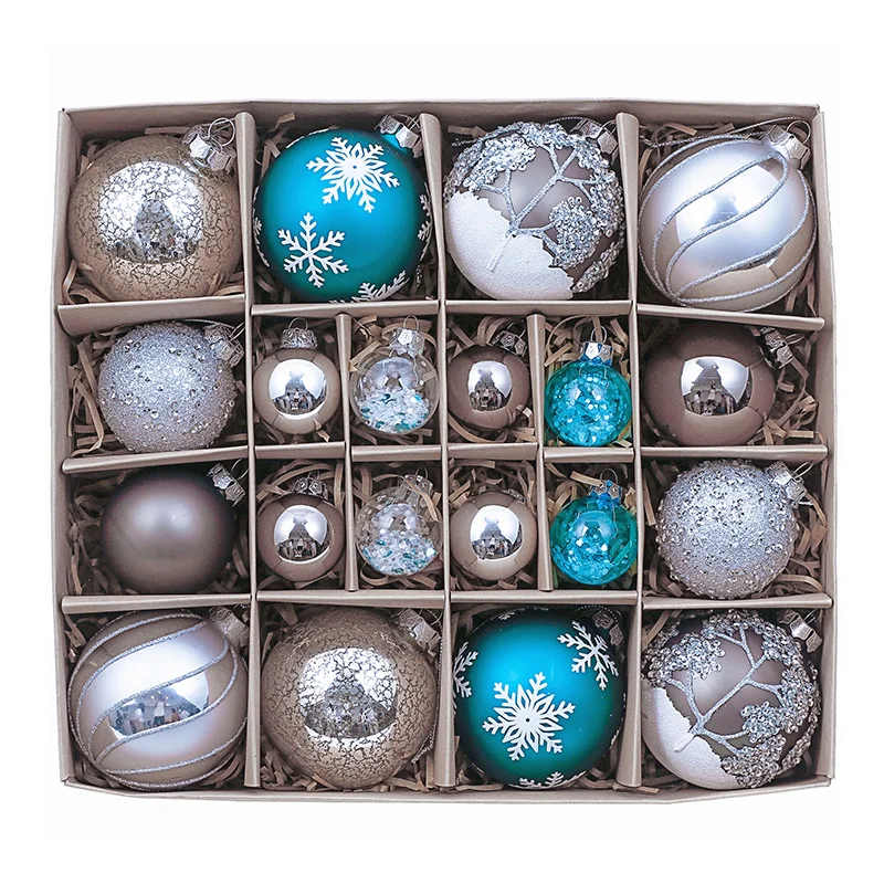 EAGLEGIFTS Wholesale Custom Logo Pattern Christmas Decorations Supplies Ornaments Hand-painted Blue Glass Hanging Balls