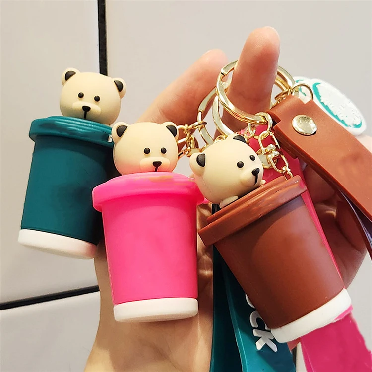 High Quality Silicon Molds Cup Shape Pvc Keychain Mini Keychain Cups Custom 3D Rubber Coffee Cup Keychain