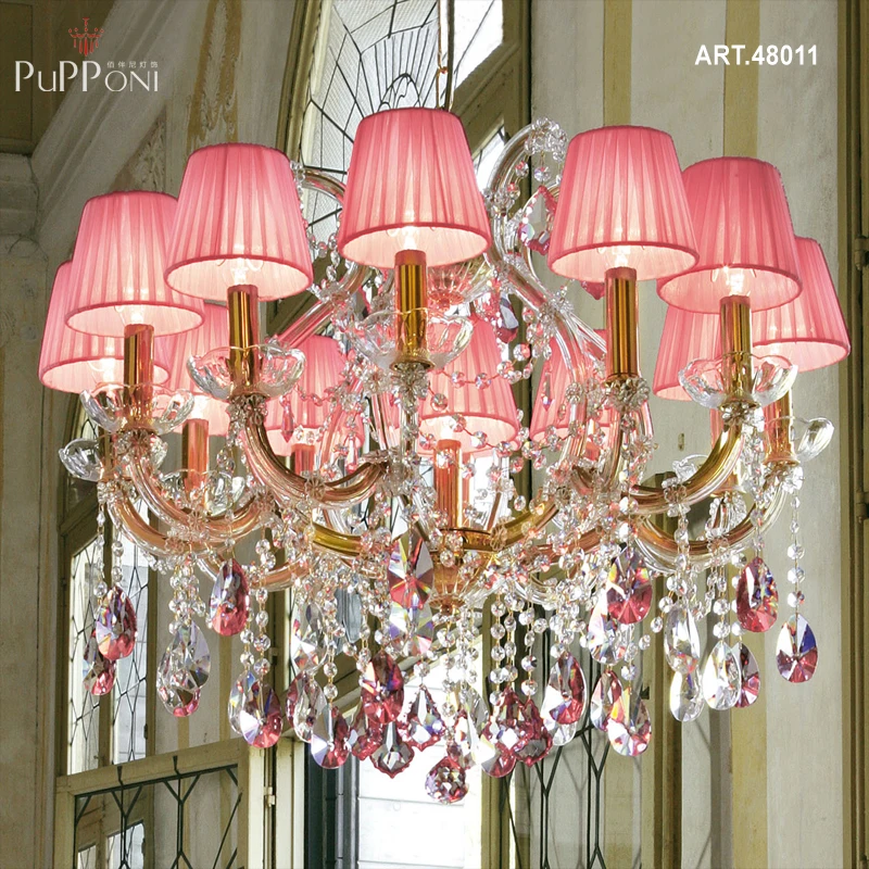 New Design Custom Project Big White Smokey Blue Gold Pink Plated Maria Theresa Style Luxury Crystal Chandelier for Hotel