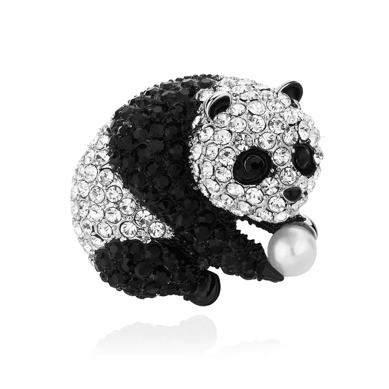 Wholesale Cute Bling Bling Crystal Brooch Fashion Jewelry Rhinestone Brooches Luxury Women Gift Evening Club Panda Brooch