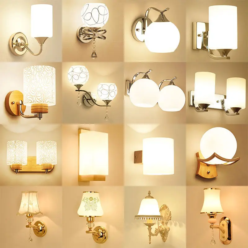 Glass LED wall lamp AC85-265V warm white bed room bedside living room interior wall lamp gold black indoor wall light