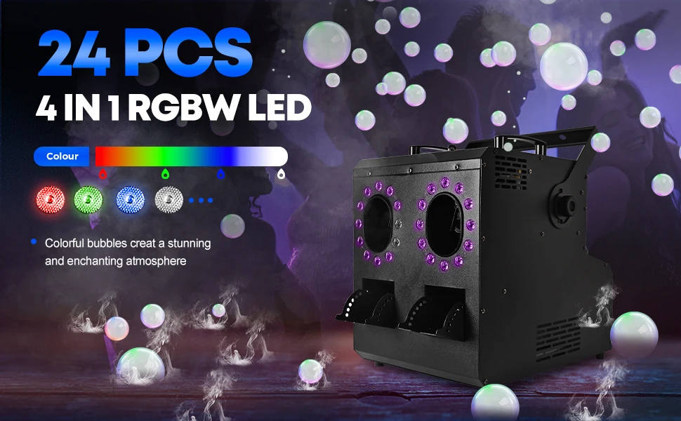 Topflashstar RGB LED Smoke Bubbles Machine with Remote DMX Effect for Indoor Outdoor Halloween Holiday Party