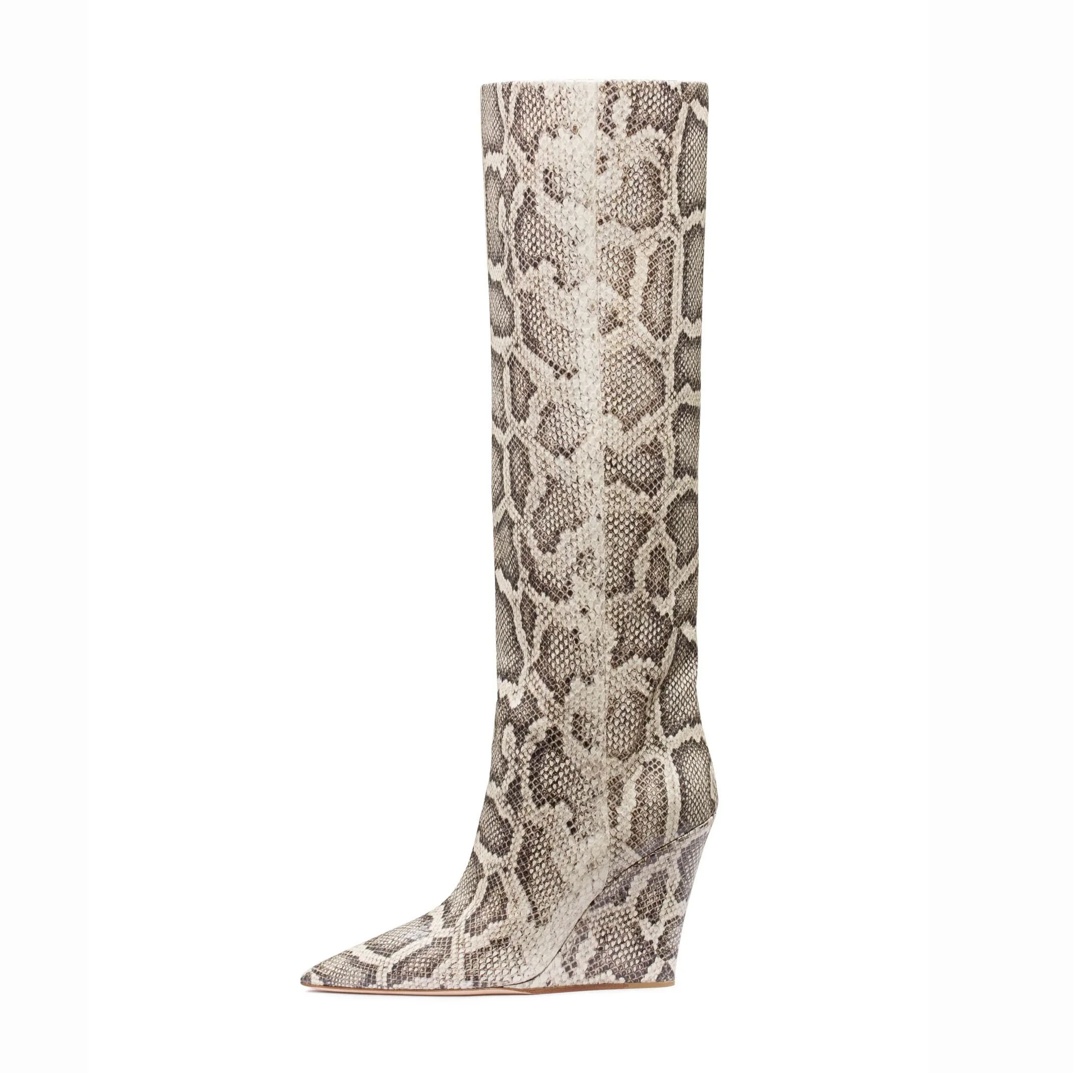 ENMAYER New Arrivals Sexy Python Pattern Knee High Women Wedge Boots