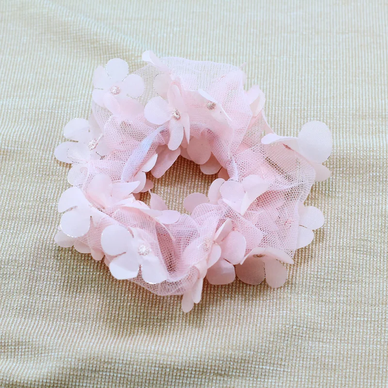 wholesale fashion butterfly elastic hair tie custom organza lace fabric hair scrunchies