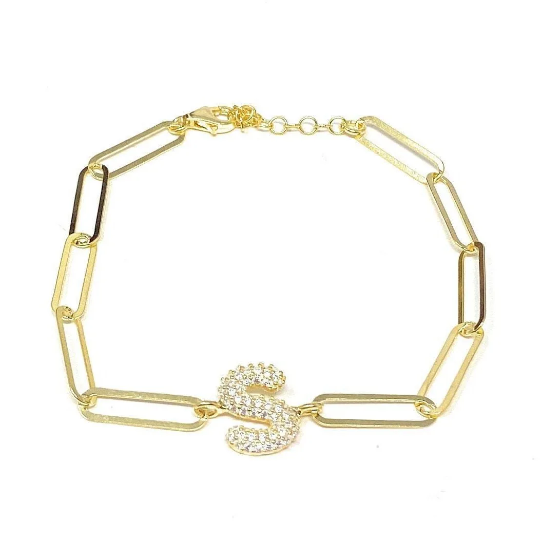 European and American Cross border New 26 Letter Bubble Letter Bracelet Balloon Zircon Hollow Letter Paper Clip Bracelet