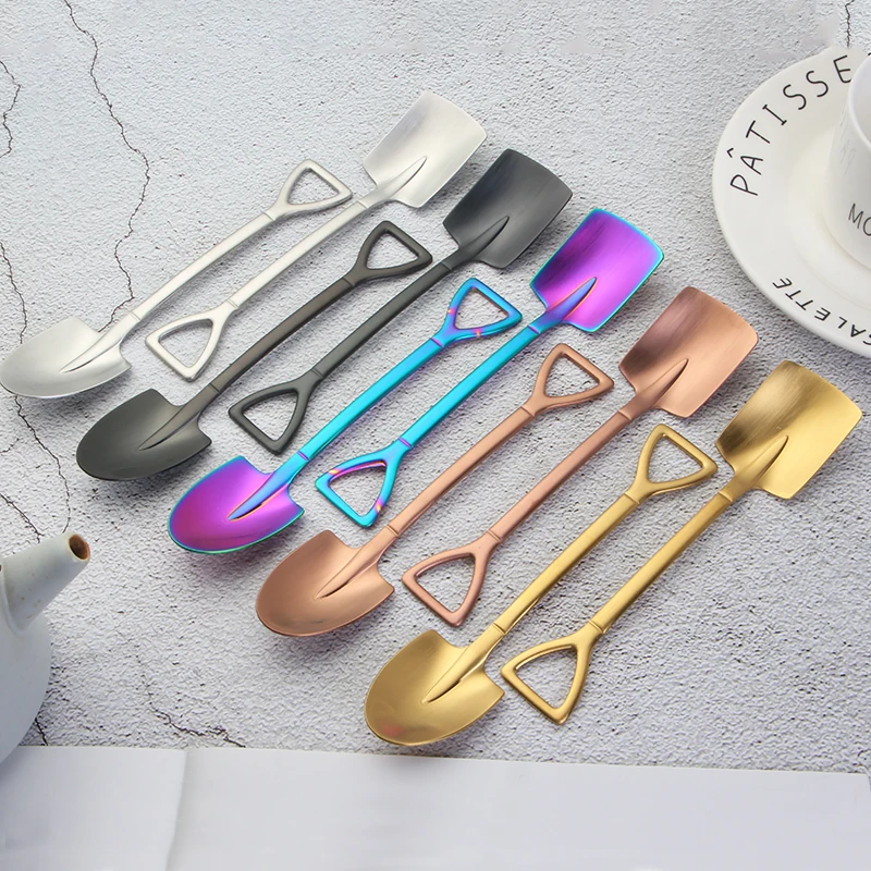 
Creative Colorful Stainless Steel Shovel Shape Spoon For Tea Coffee Cream Dessert 