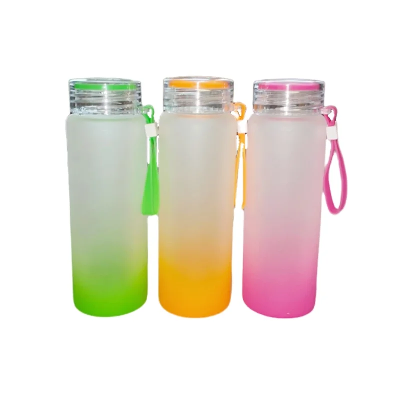 Красочная матовая стеклянная бутылка для воды с крышкой 17 унций 500 мл