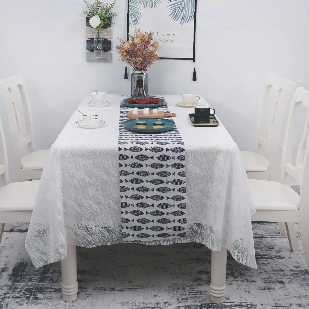 
Factory ready to ship wholesale high quality cotton polyester fabric with customized printing table runner tablecloth 