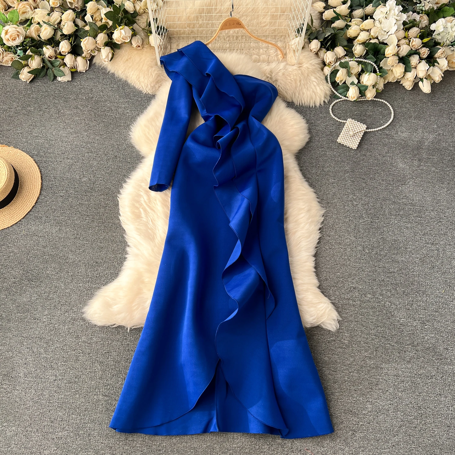 Plus Size High Quality American Style Midi Dress For Women Empire Ruffled Lace Vestidos Ladies Evening Dresses Clothes Women