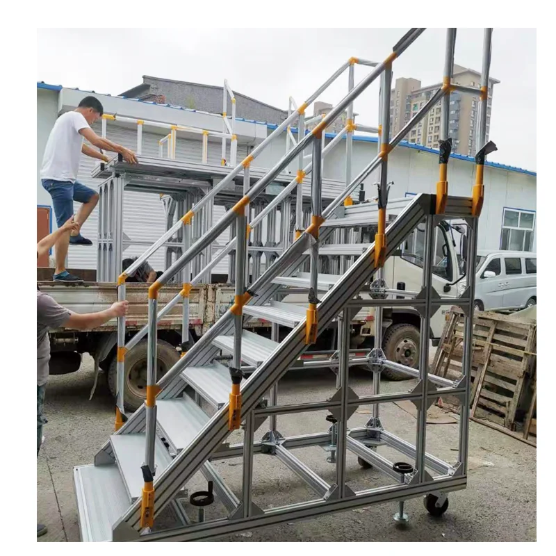 Aluminum Rolling Fence Industrial and Warehouse Ladder Platform with Safety Handrails