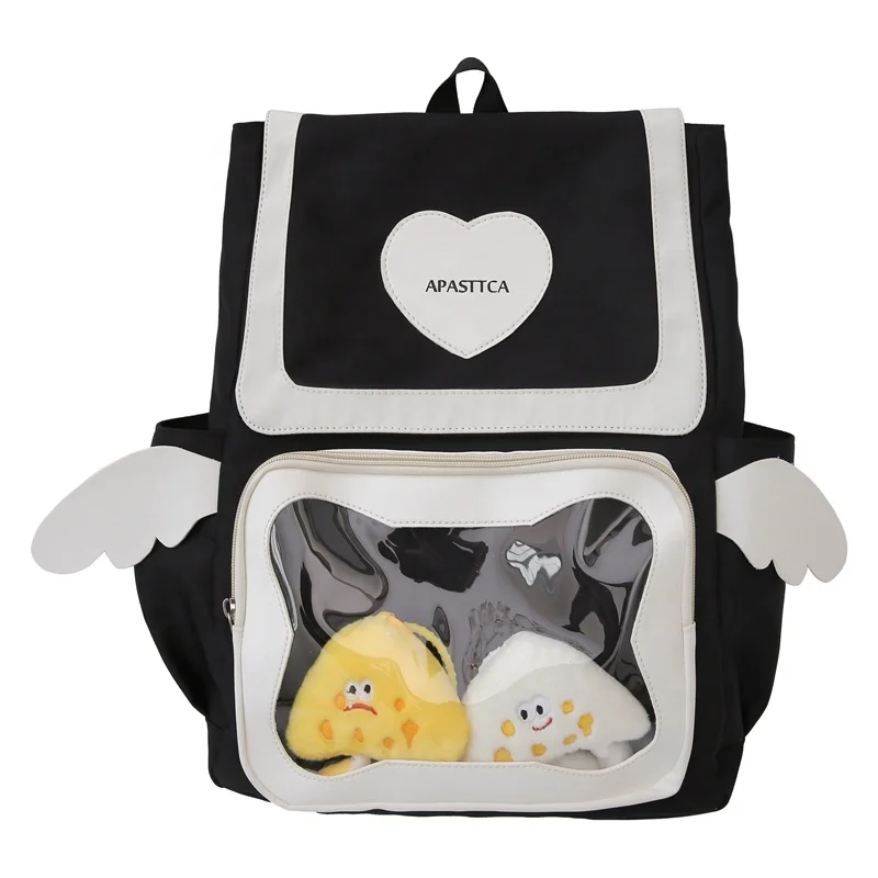 Factory Direct Sale Solid Color Waterproof Nylon Colorful Cute Kids Student Backpack Bag With Cartoon Doll