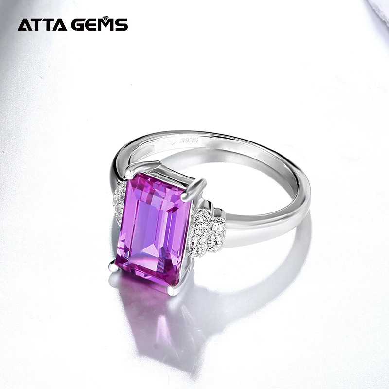 925 Sterling Silver  Pink Purple Gemstone Rings Classic Purple Sapphire Rings For Women Engagement Wedding Fine Jewelry Gift