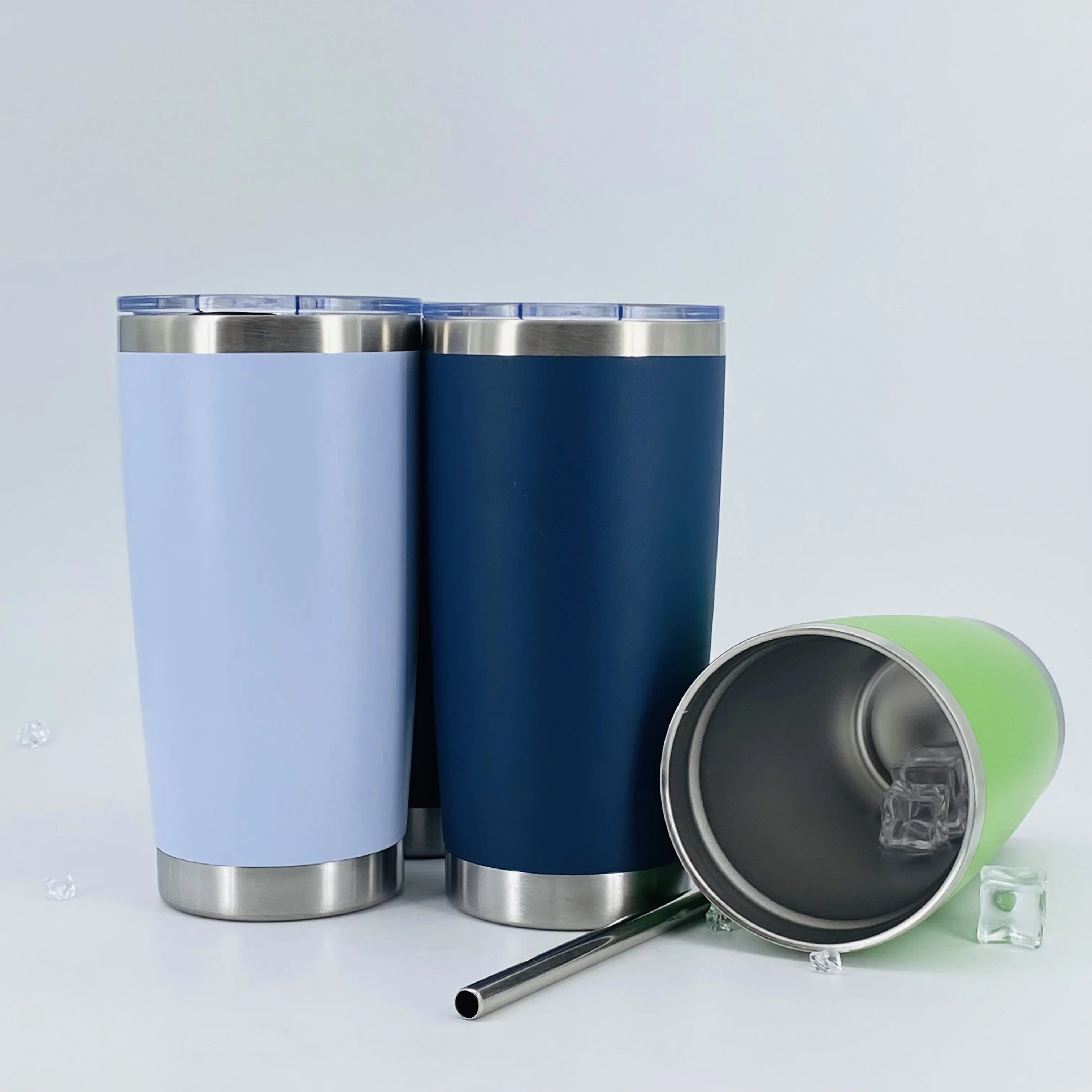 High Quality 20oz Custom Logo Straw Cup Powder Coated Vacuum Insulated Double Wall Stainless Steel Reusable Car Camping Cup