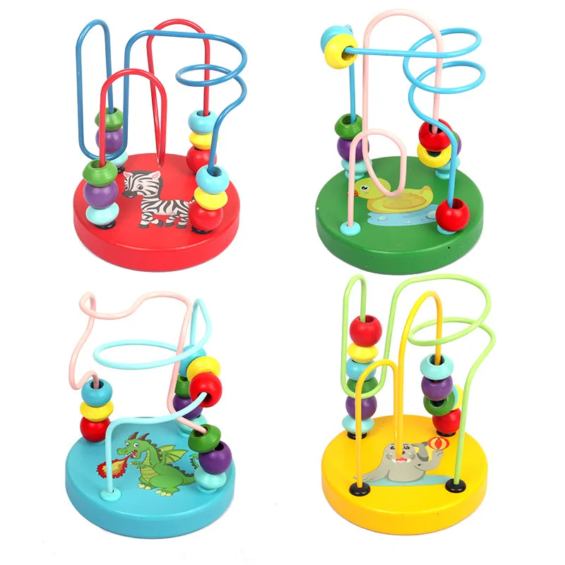 Распродажа, деревянные игрушки Монтессори, красочные деревянные круглые бусины, проволочный лабиринт, развивающая игрушка