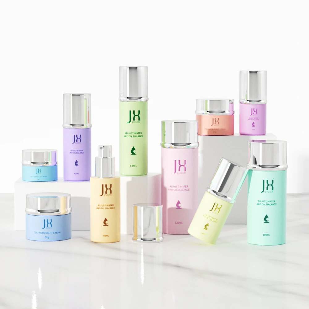 Wholesale luxury skincare body lotion cosmetic packaging glass empty container/serum/toner bottles cream jars with lid