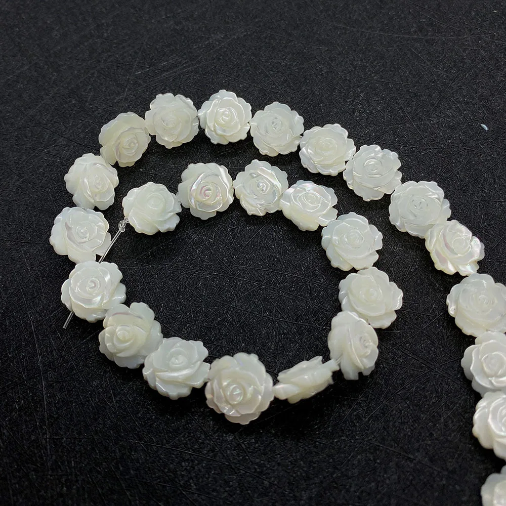 White shell double-sided rose horseshoe snail three-dimensional carved straight hole necklace bracelet DIY jewelry accessories