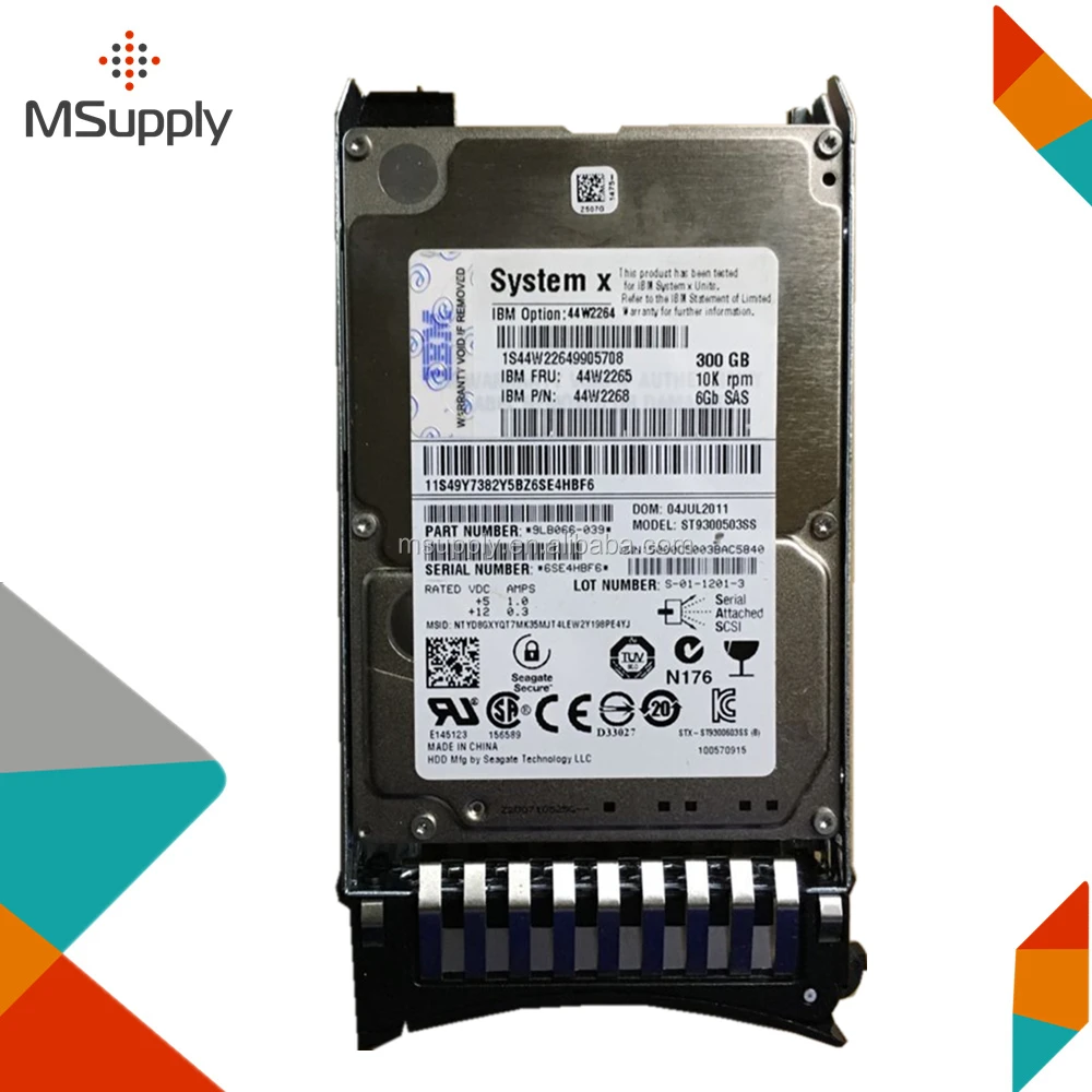 44W2265 44W2264 44W2268 300GB 10K RPM 6Gbps SAS SFF SED 2.5inch HDD Server Series Internal 49Y7382 ST9300503SS
