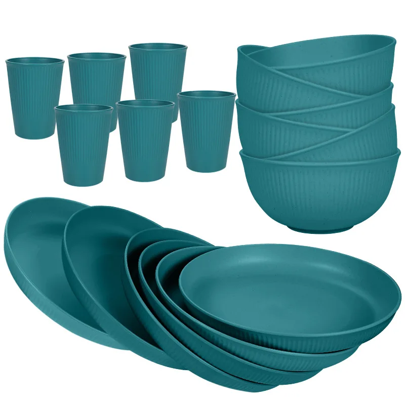 Wheat Straw Dinnerware Sets Unbreakable Reusable Set Kitchen Cups Plates and Bowls Sets Dishwasher Microwave Safe Plates