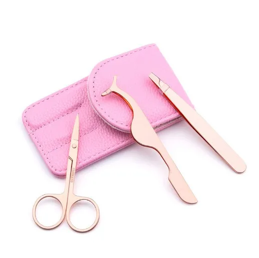 
Custom Logo Stainless Steel Eyelash Tool 2/3 pcs Eyelashes Applicator Eyebrow Tweezers Makeup Scissors Set For False Eyelashes 