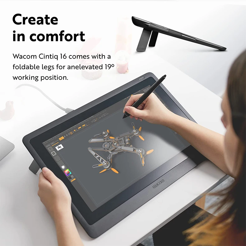 Cintiq 16 Drawing Tablet with Full HD 15.6' Screen 8192 Pressure Sensitive Pro Pen 2 Tilt Recognition MacOS & WindowsOS