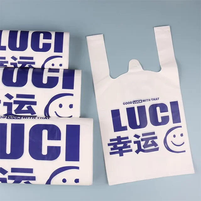 Wholesale Custom Brand Logo Printing Heavy Duty Recyclable Reusable Plat Soft LDPE  With Handles T-Shirt Shopping Plastic Bags