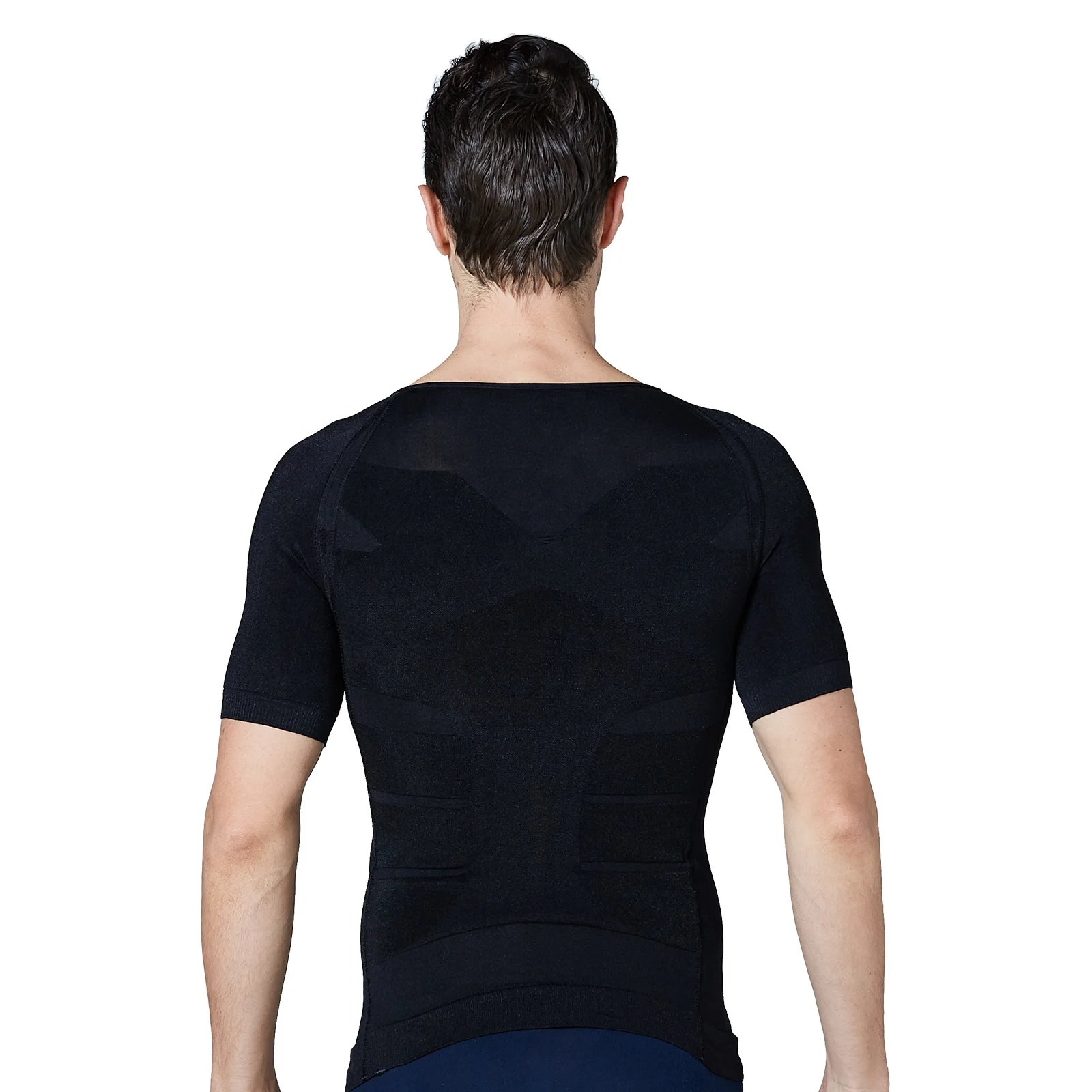 MeiSu R008BK Seamed 70D Classic Firming Panels Male Slimming Body Slim Fit Blank T-Shirts