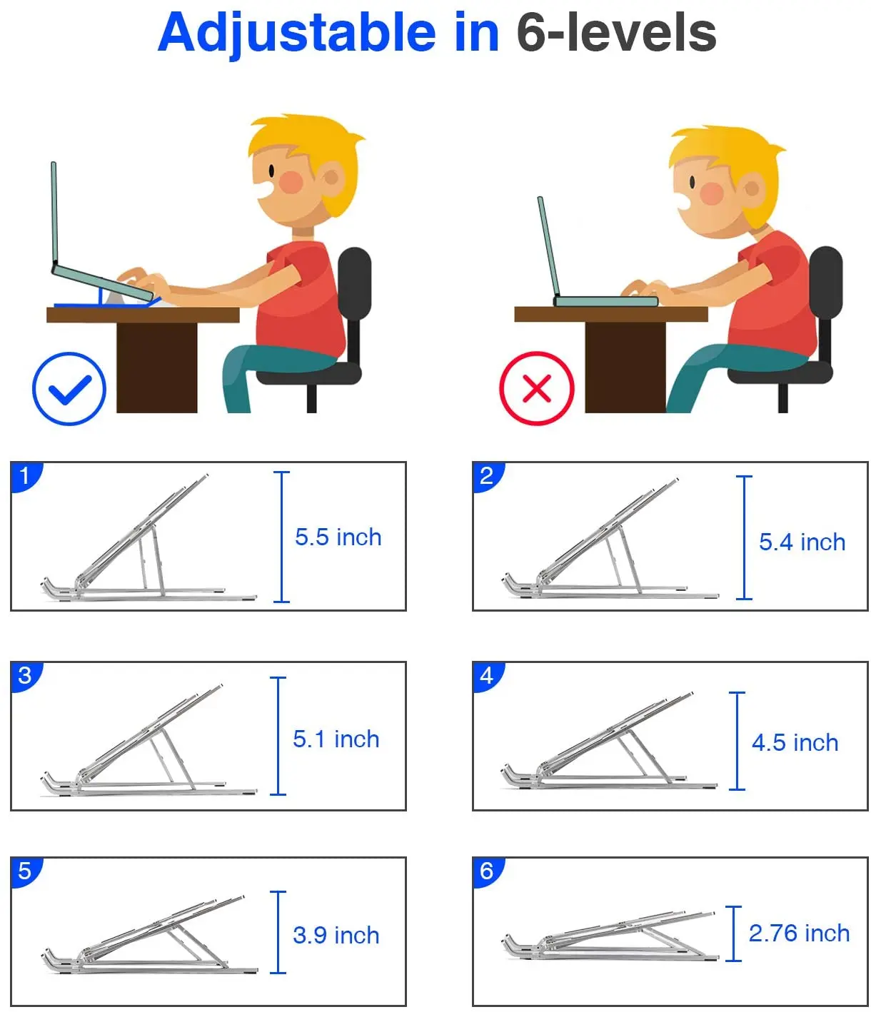 2021 Amazon Ebay Hot Seller Adjustable 6 Levels Desktop Laptop Stand Aluminum Alloy Portable Foldable Computer Stand