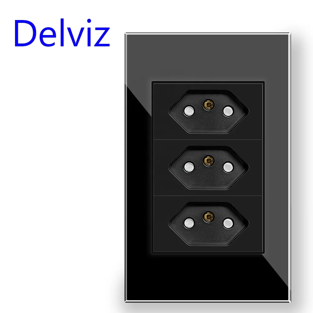 Delviz 3 gangs 3 Pins hole Brazilian Electric plug Outlet,120mm*72mm Crystal Glass Panel,Brazil Standard Wall USB Socket