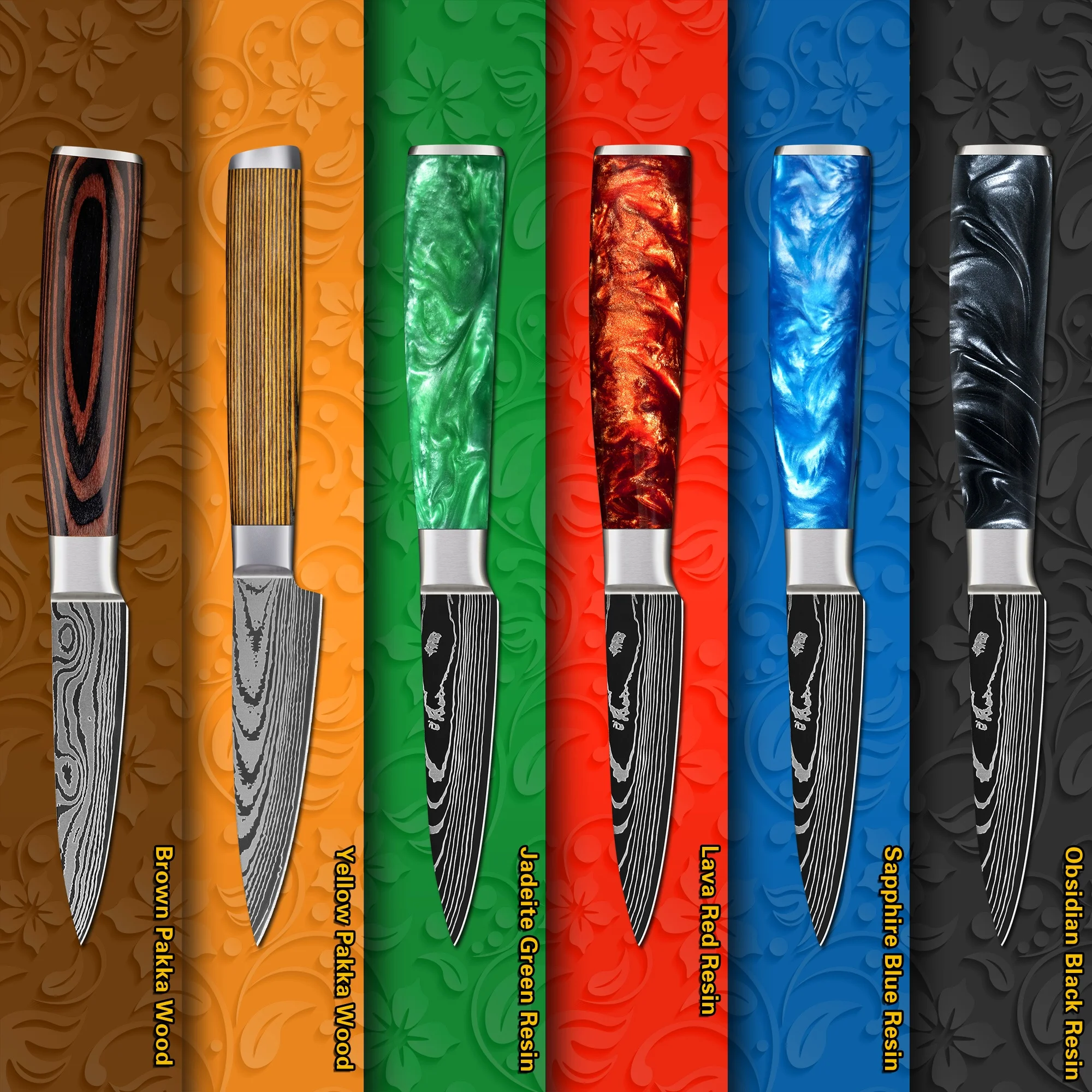 Sapphire Blue Resin Handle 3 Inch Japanese High Carbon Damascus Steel Kiwi Peeling Knife Fruit Paring Knives With Gift Box