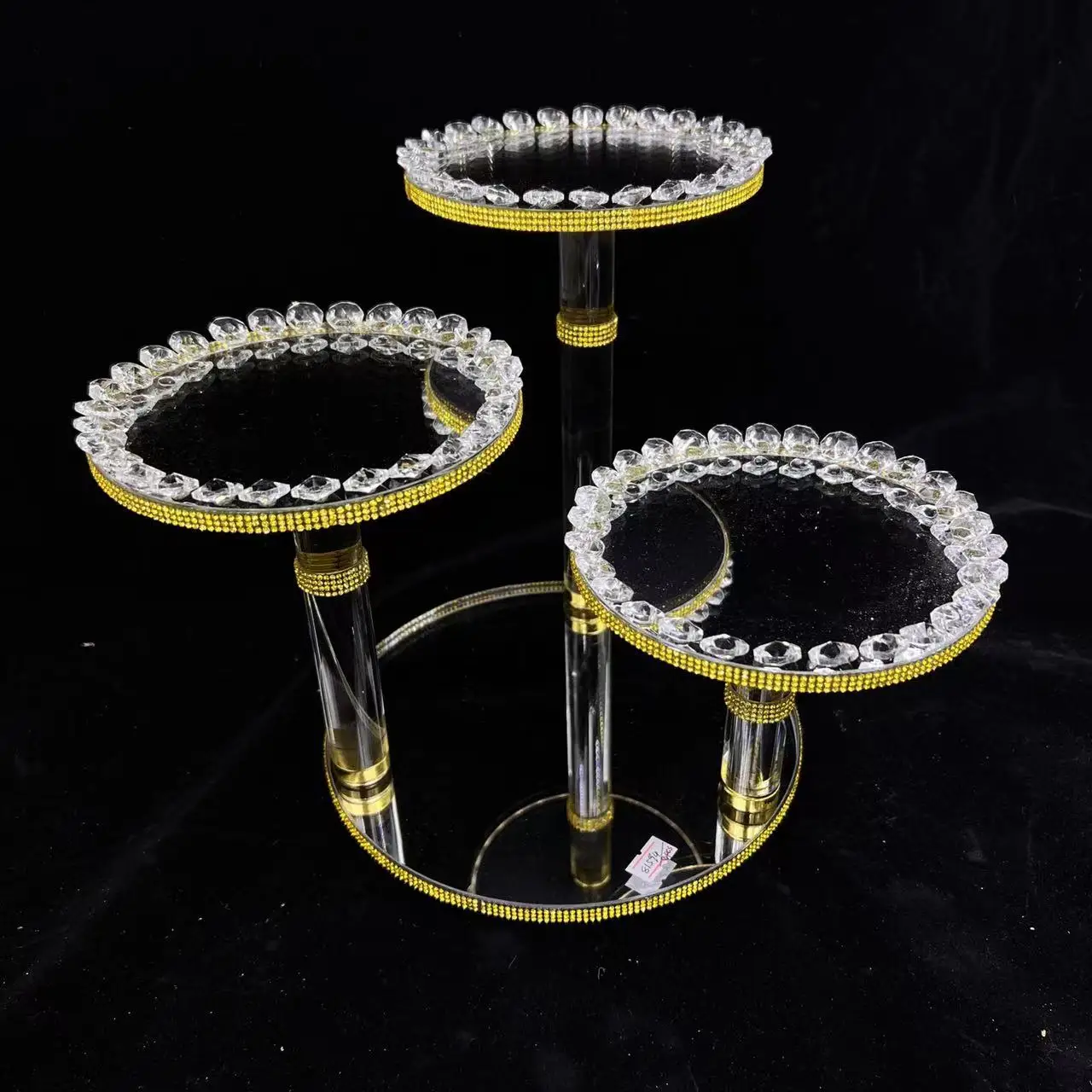 Serving Tray/cake Stand Round Flower Beautiful Plate Gold Custom Silver 3 Tiers Glass Diamond Shining Metal Luxury Cake Stand 24