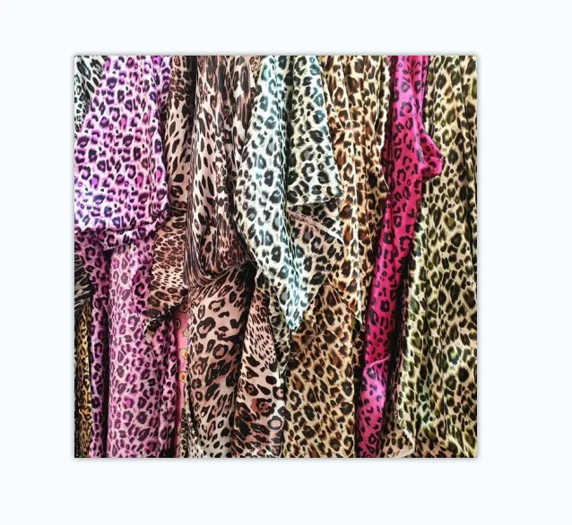 Custom  leopard print  digital Printing Fabrics Wholesale Women Silk Satin 100% Polyester Satin Fabric for Clothes